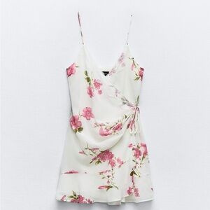 Zara lace trim printed mini dress size XS